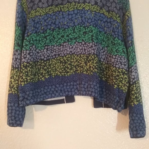 Isaac Mizrahi Live women's size M blue multicolored print open cardigan sweater - Picture 6 of 13